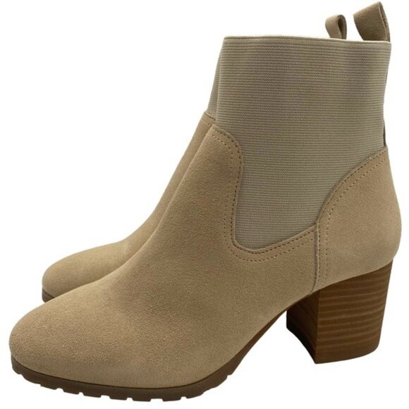 Beige Leather Boots Violet Red Loaded Suede Zip Stacked Heel Neutral Cottagecore - Picture 1 of 13